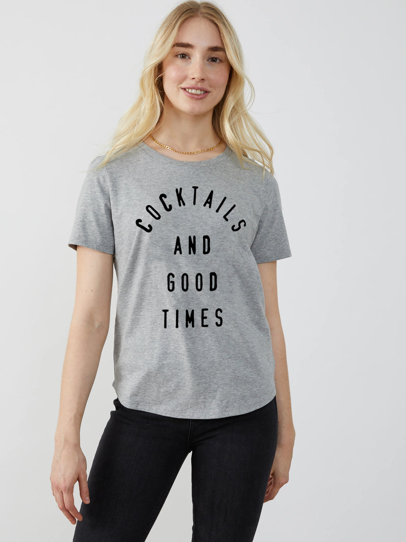 Lola - Round Neck Tee - Cocktails and Good Time - Grey