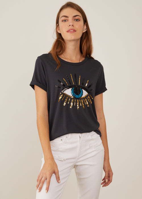 Black Evil Eye T-shirt with sequins 
