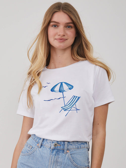 Lola - Round Neck Tee - Beach Please - Off White