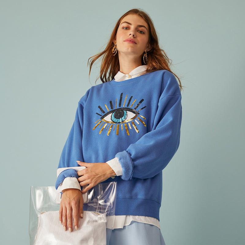 Alexa - Oversized Sweatshirt - Evil Eye - Ocean Blue