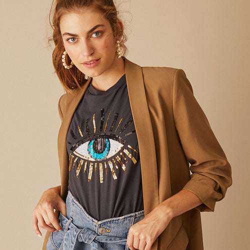 Black T-shirt with Evil Eye Graphic 