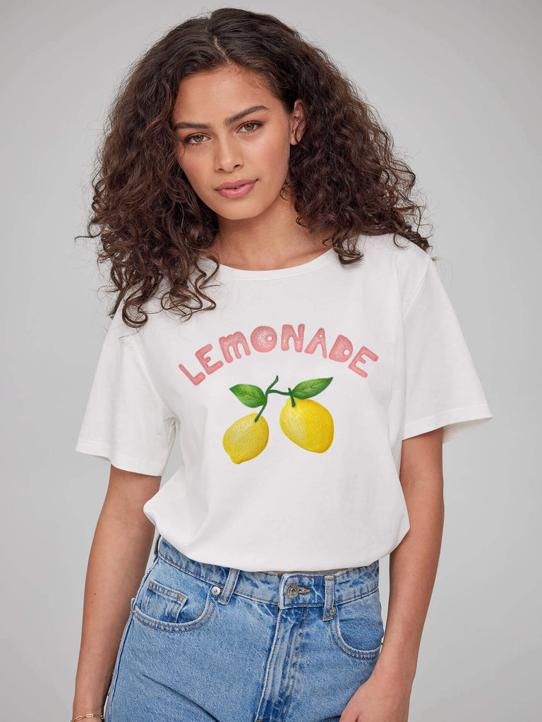 Lola - Round Neck Tee -Lemonade - White