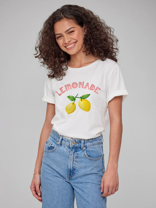 Lola - Round Neck Tee -Lemonade - White