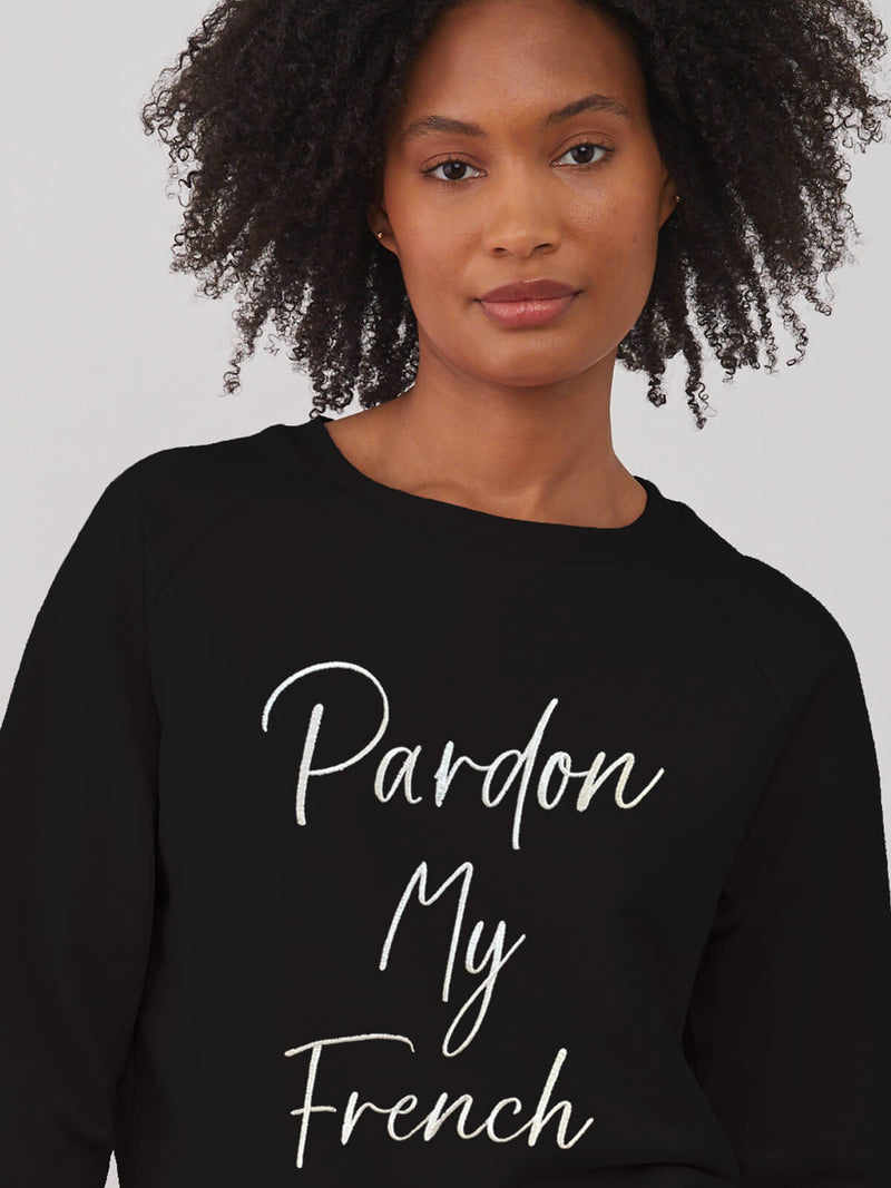 Rocky Sweatshirt Pardon My French Black designer pima cotton exclusive graphics high quality luxurious soft