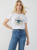 Lola - Round Neck Tee - Evil Eye - White