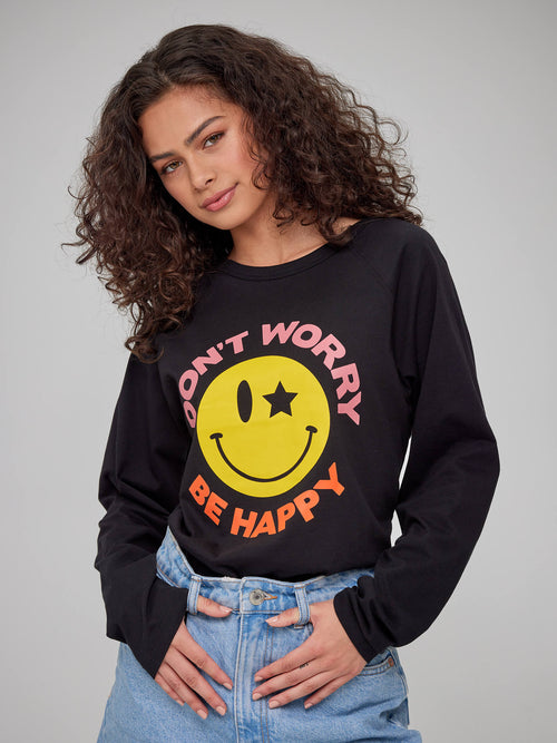 Lenny - Long Sleeve Tee - Don't Worry Be Happy - Black