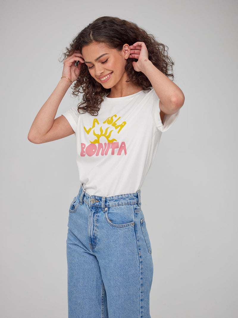 Lola - Round Neck Tee - La Isla Bonita - Off White