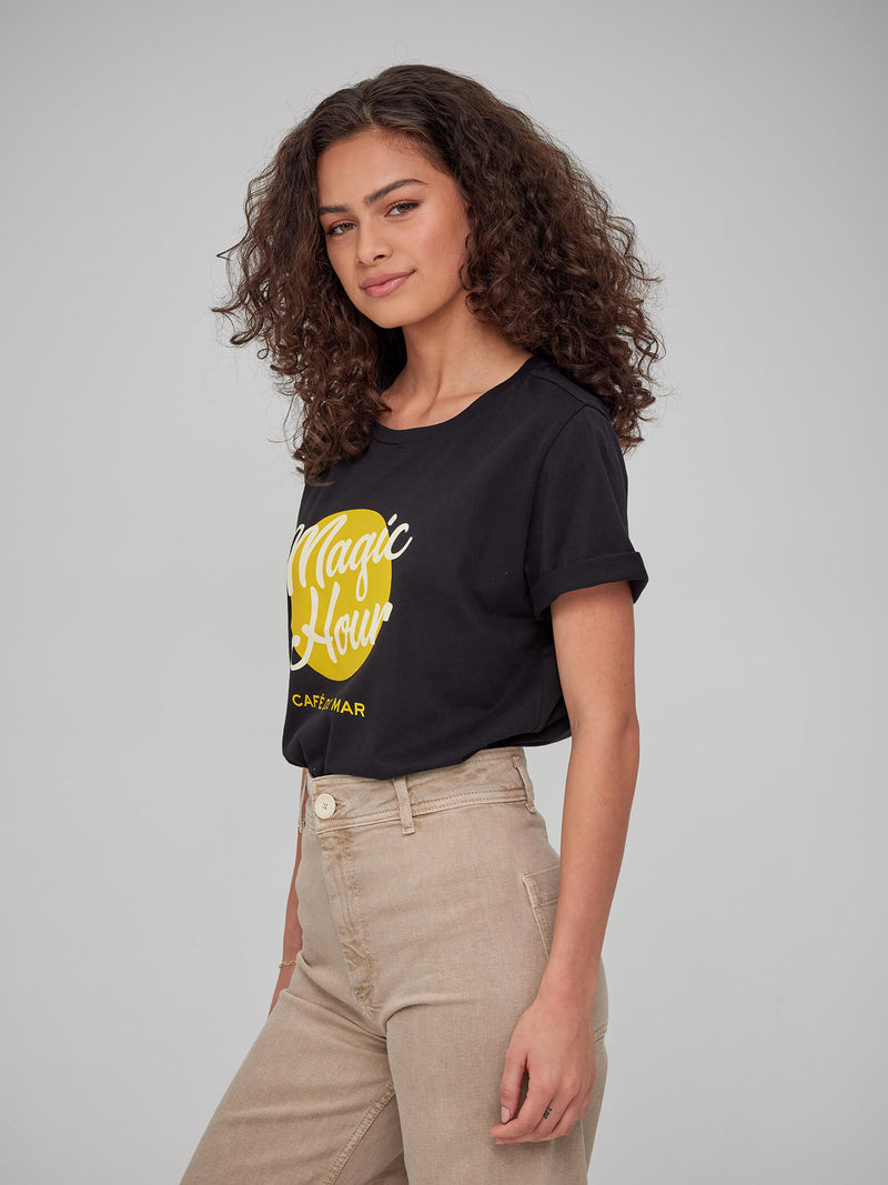 Lola - Round Neck Tee - Magic Hour - Black