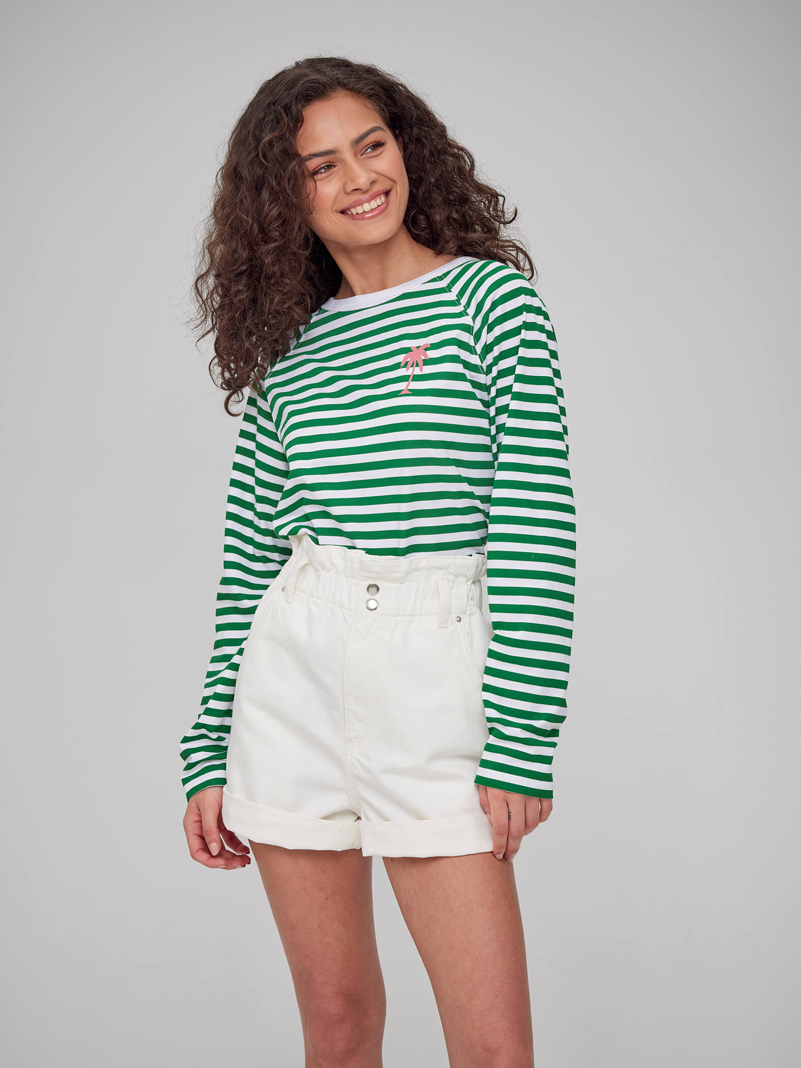 Lenny - Long Sleeve Tee - Palm Tree – Stripes | designer, pima 