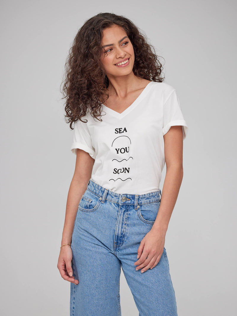 Viola - V Neck Tee - Sea You Soon - Off White