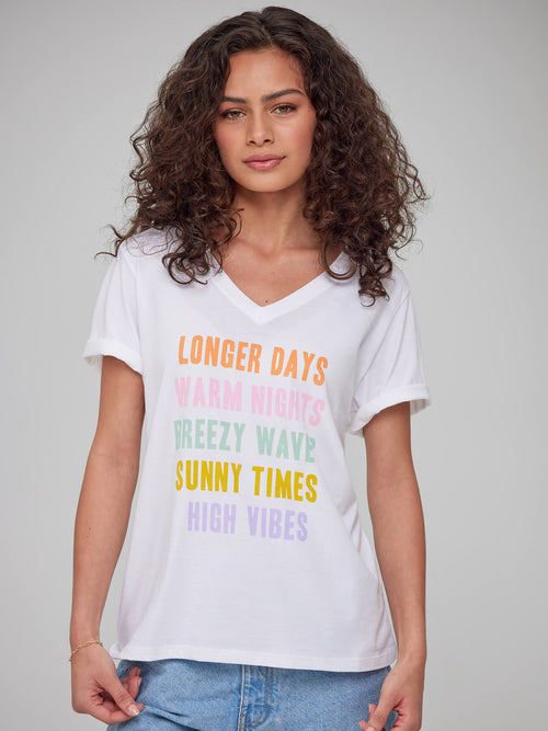 Viola - V Neck Tee - Summer Vibes - White