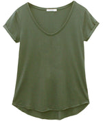 Valerie - Basic V-neck Tee - Army Green