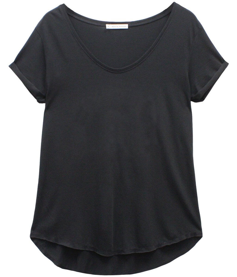 Valerie - Basic V-neck Tee - Smoke Black