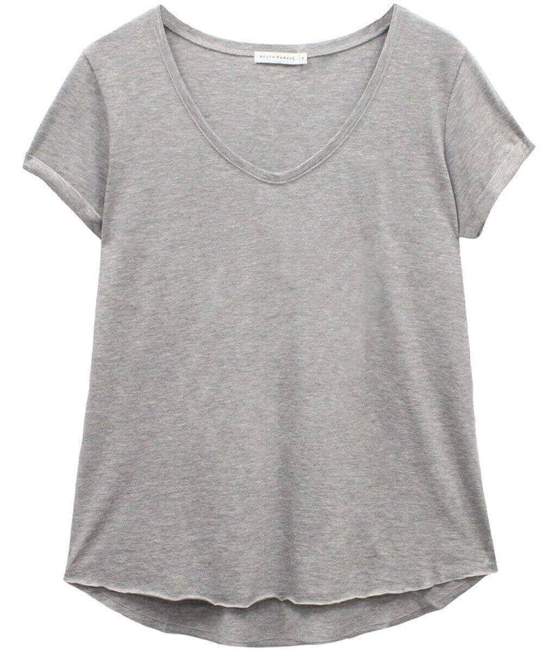 Valerie - Basic V-neck Tee - Heather Gray