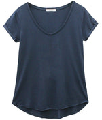 Valerie - Basic V-neck Tee - Navy Blue