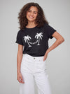 Lola - Round Neck Tee - Vacation Palm - Black