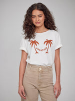 Lola - Round Neck Tee - Vacation Palm - Off White