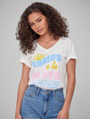 Viola - V Neck Tee - Vamos a la Playa - Off White