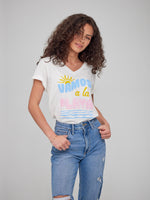 Viola - V Neck Tee - Vamos a la Playa - Off White