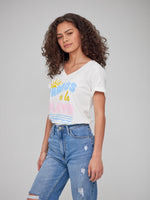 Viola - V Neck Tee - Vamos a la Playa - Off White