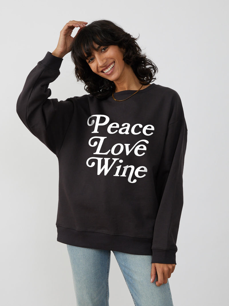 Alexa - Oversized Sweatshirt - Peace Love Wine - Black