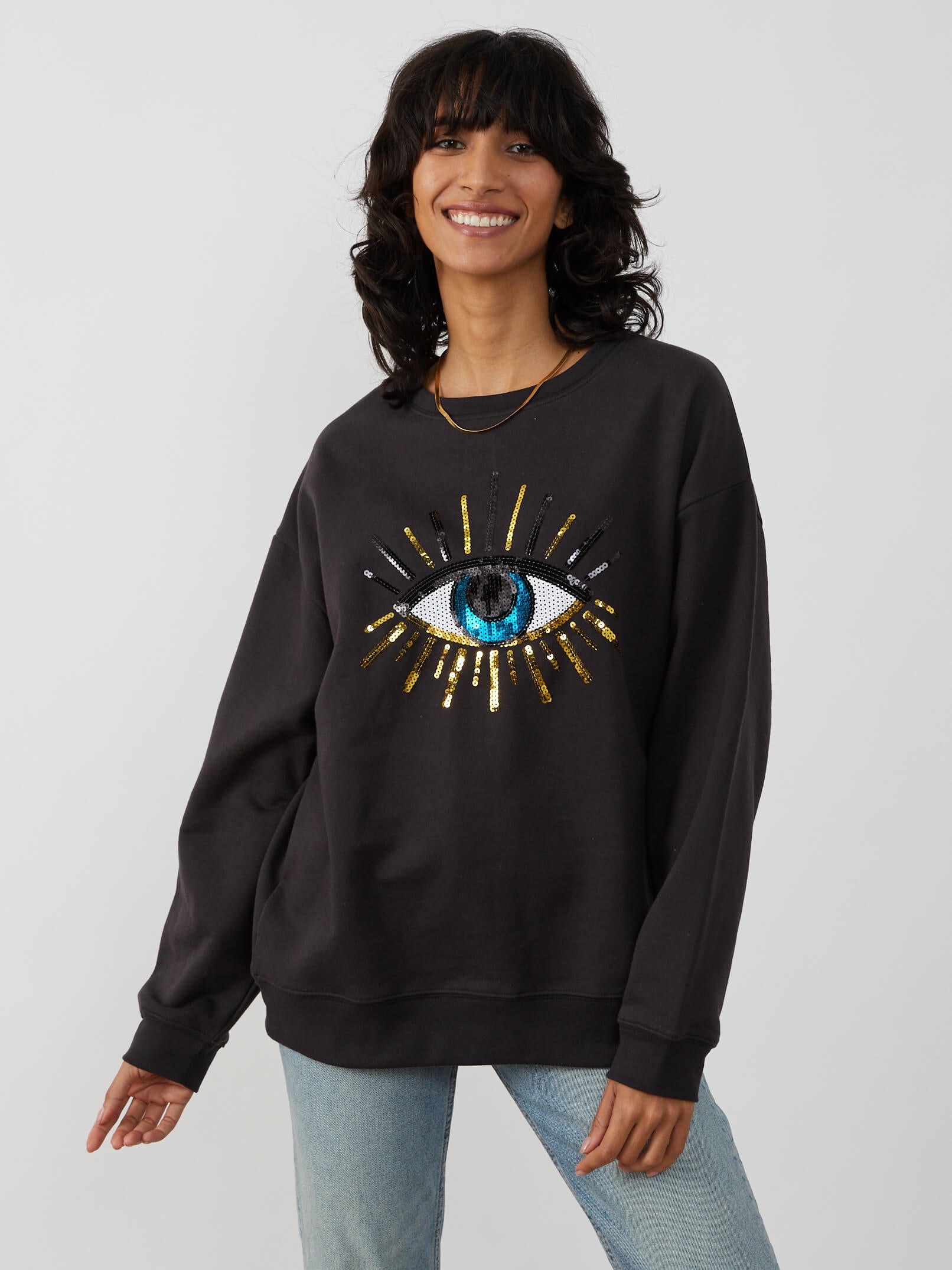 Alexa - Oversized Sweatshirt - Evil Eye - Smoke Black | designer 