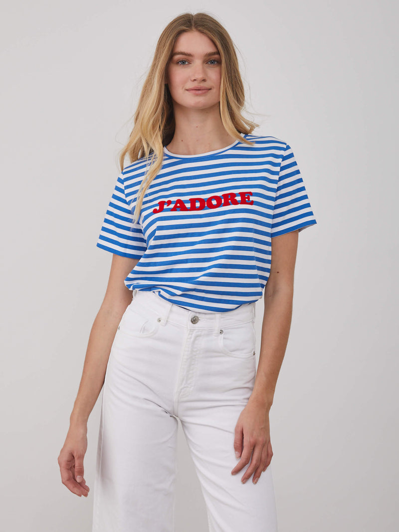 Lola – Round Neck Tee - J'adore - Stripes Blue&White