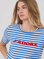 Lola – Round Neck Tee - J'adore - Stripes Blue&White