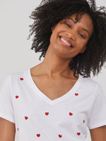 Viola – V Neck Tee - Mini Hearts - White