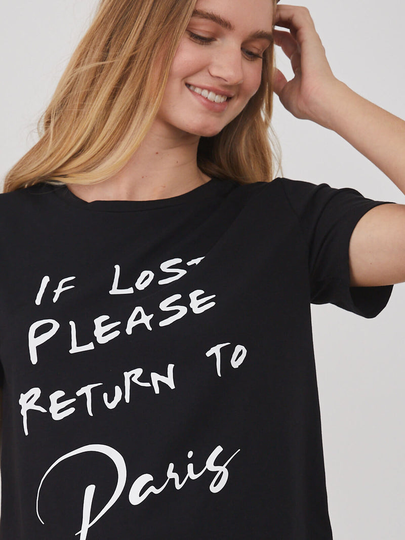 Lola – Round Neck Tee - Return to Paris - Black