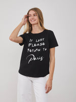 Lola – Round Neck Tee - Return to Paris - Black