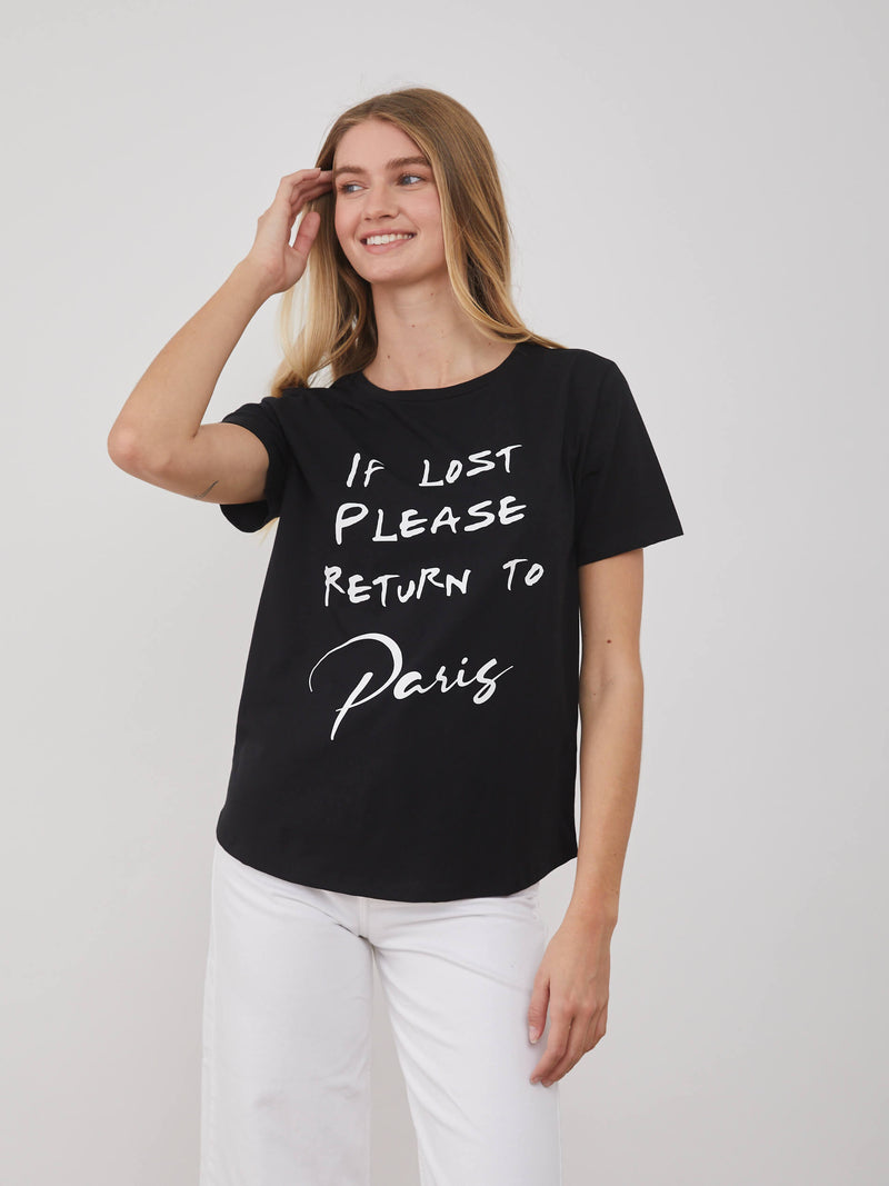 Lola – Round Neck Tee - Return to Paris - Black