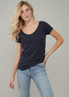 Valerie - Basic V-neck Tee - Smoke Black