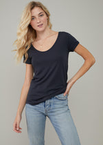 Valerie - Basic V-neck Tee - Smoke Black