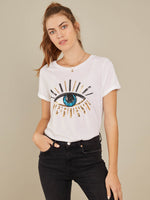 Lola - Round Neck Tee - Evil Eye - White