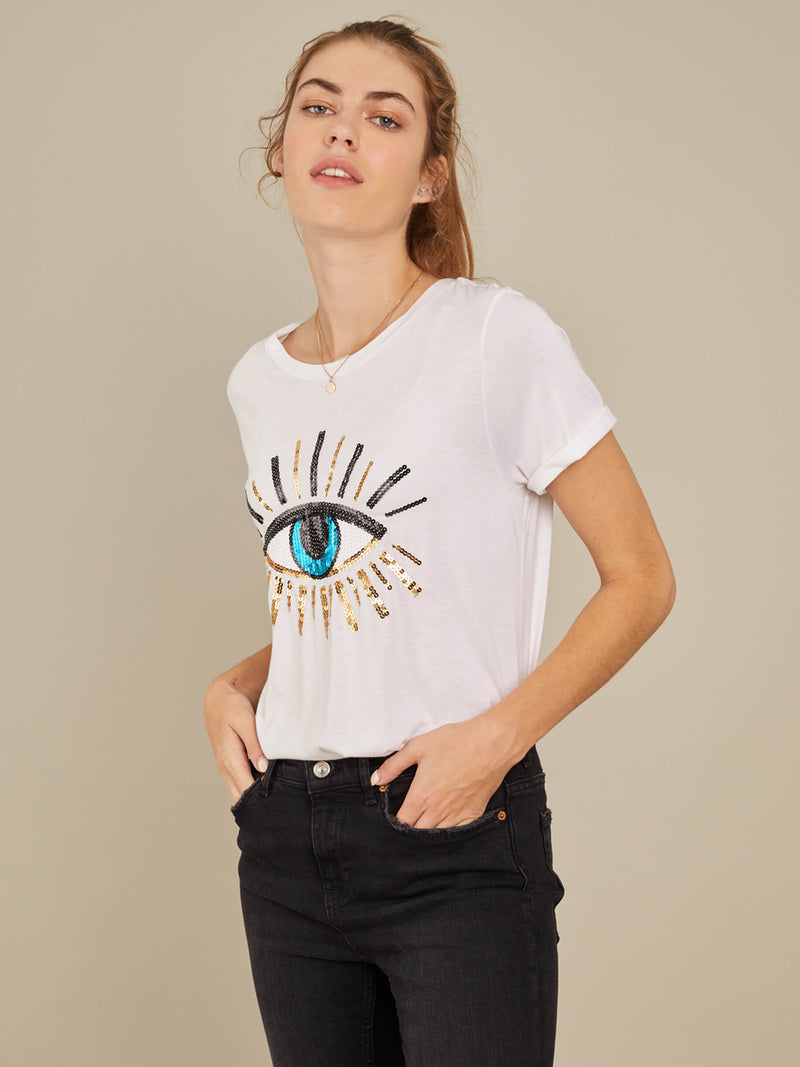 Lola - Round Neck Tee - Evil Eye - White