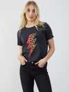 Lola - Round Neck Tee - Leopard Bolt - Black