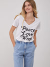 Viola - V Neck Tee - Peace Love Wine - White