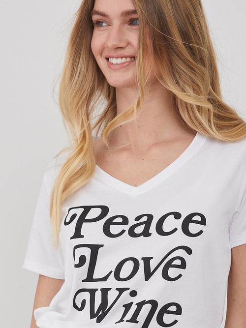 Viola - V Neck Tee - Peace Love Wine - White