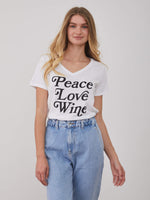 Viola - V Neck Tee - Peace Love Wine - White