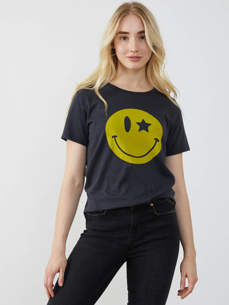 Lola - Loose Tee - Smiley - Black