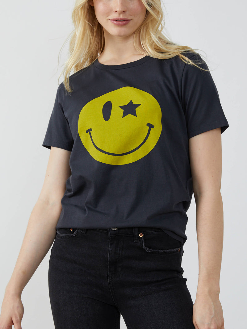 Lola - Loose Tee - Smiley - Black